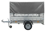 Charger l'image dans la galerie, Grande remorque 230×125 avec bâche haute grise, ridelles grillagées et roue jockey – Garden Trailer 230 KIPP
