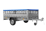 Charger l'image dans la galerie, Remorque légère 264x150 UNITRAILER GARDEN 265 KIPP avec ridelles grillagées, châssis H-0 et bâche bleue
